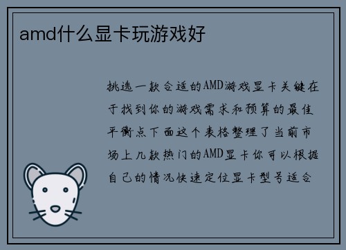 amd什么显卡玩游戏好