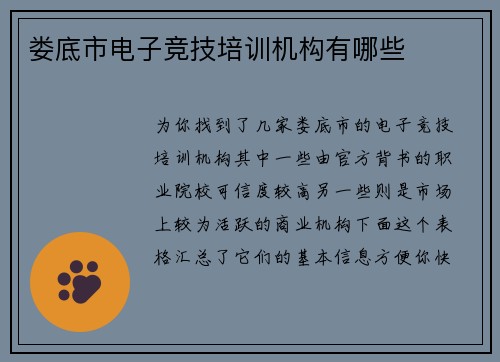 娄底市电子竞技培训机构有哪些